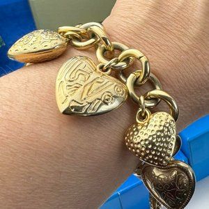 Puffy Gold Colored Heart Charm Bracelet by Juicy Couture